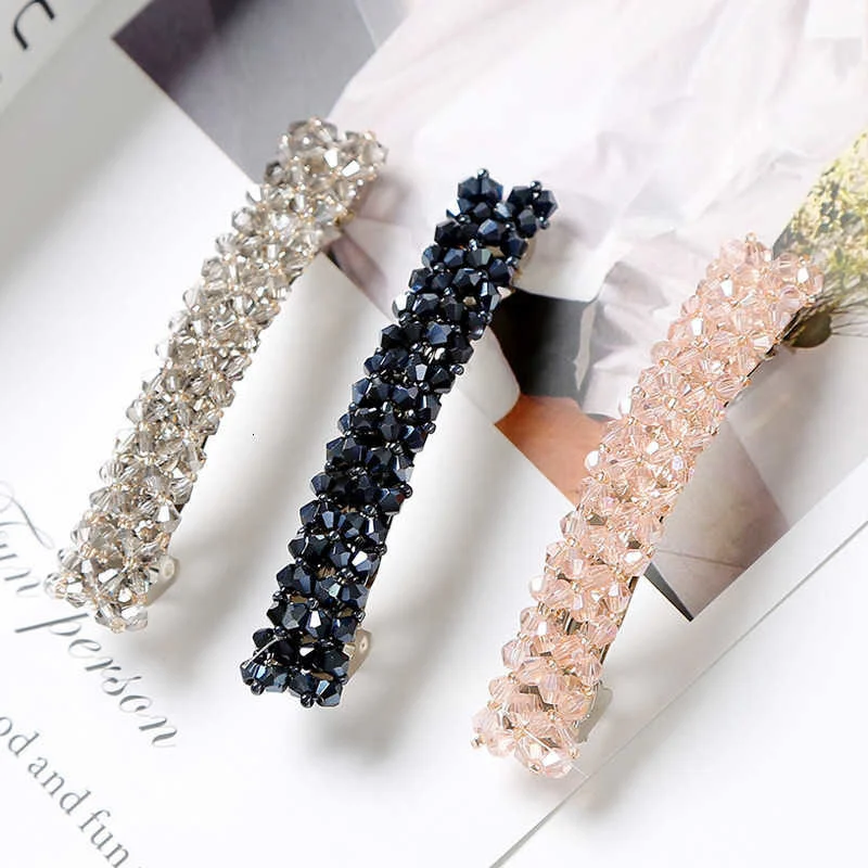 gold hair clips Sweet Color Crystal Spring Hair Clips Pins Handmade Beads Hair Barrettes For Women Girl Fashion Simple Hair Accessories Headwear korean hair clips