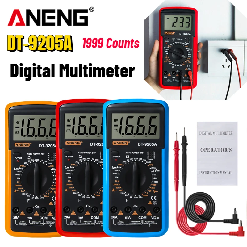 ANENG DT-9205A Digital Multimeter Ammeter Voltmeter Digital Voltage Tester Resistance Auto Range Multimetro Meter Test Probes,digital multimeter,multimeter tester