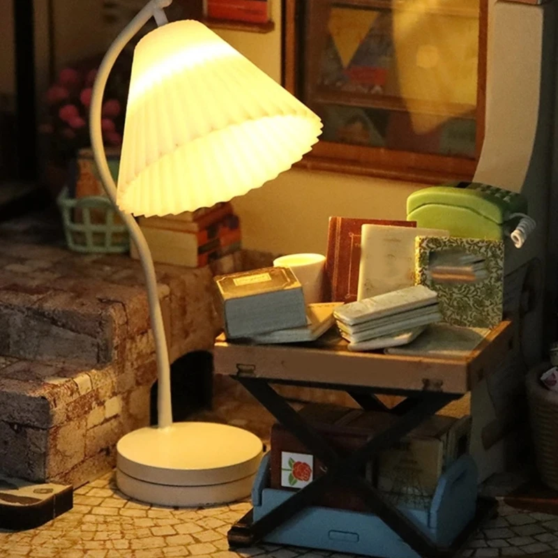 1:12 Scale Dollhouse Mini Table Lamp Modern Furniture Model Miniature Bedside Reading Lamp Toys Doll House Room Light Decor