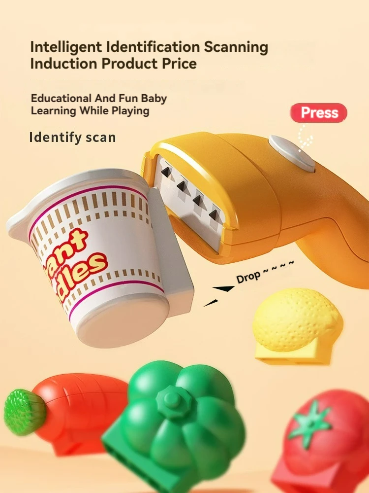 63PCS Cash Register Toy Playset for Gift for Girls Boy Pretend Play Money Kids Calculator Cash Register with Scanner Play Food 3
