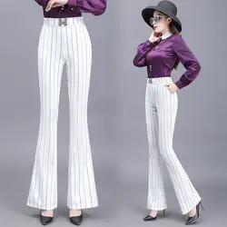 Office Lady All-match Stripe Flare Trousers Women High Waist Elegant Diamond Big Size Fashion Casual Female Wide Leg Pants 4XL