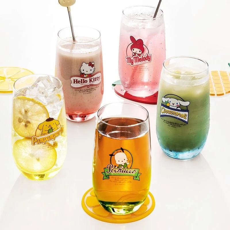 Sanrio Anime Hello Kitty Glass Mug Water Cup 370ML Kawaii Melody Cinnamoroll Glass Large-capacity Teacup High Value Water Cup