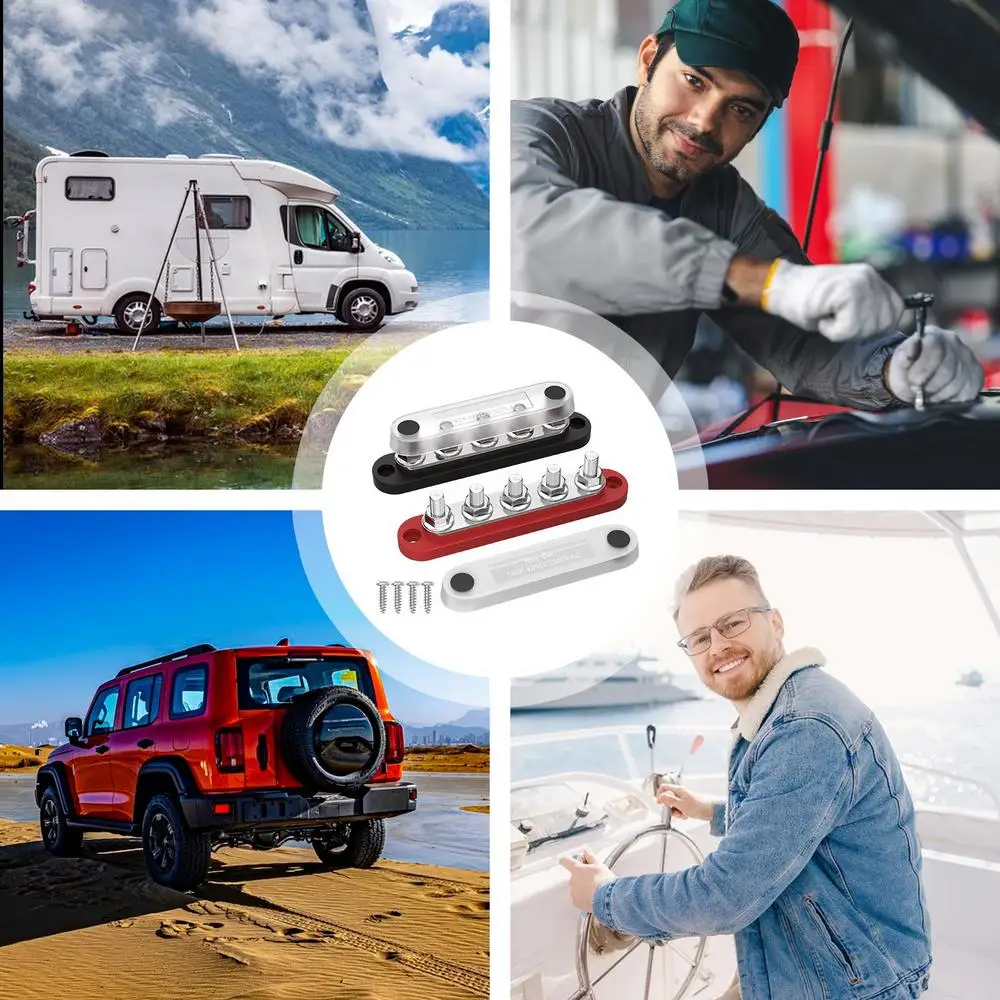 Bus Bar Terminal Block Automotive Busbar Terminal Studs Marine Bus Bar With Screws Terminals Red & Black Power Distribution