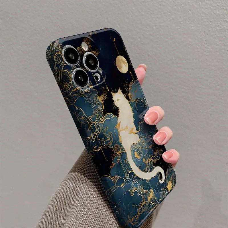 Luxury Moon Cat Shockproof Hard Plastic Phone Case
