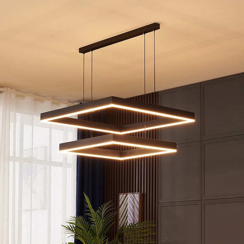 Modern Square Led Pendant Lamp Dimmable for Table Dining Living Room Bedroom Kitchen Hall Chandelier Home Decor Lighting Fixture