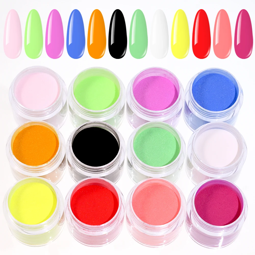 12colors/set Acrylic Powder 3in1Extendion/Dipping/Carving Scultpure Crystal Powder Nail Art Polymer Builder Manicure Dust 5