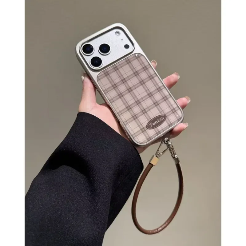 Light Gray Grid Electroplating Drip Glue Phone Case - Anti-Fall Y2K Cover, Edge Protection
