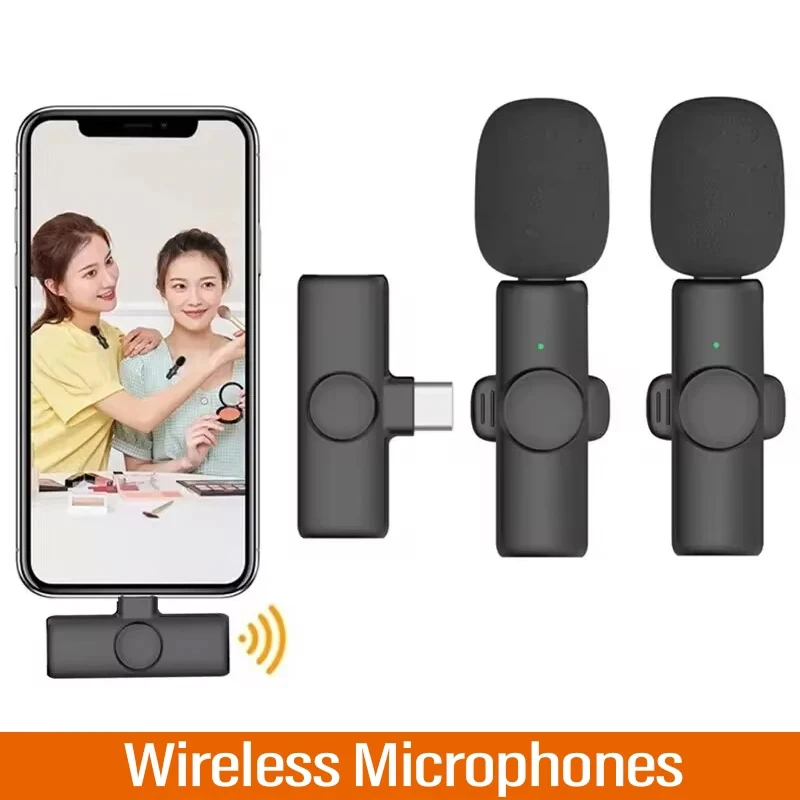 Microfono Lavalier professionale wireless doppio per iPhone, Android, cellulare, PC, microfono con asola_voghion.com