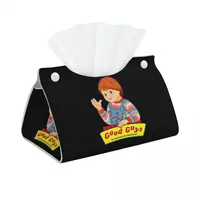 Custom Good Guys Chucky Art Facial Tissue Box Cover Rectangular Child's Play Doll PU Leather Tissue Box Holder for Car Office 1