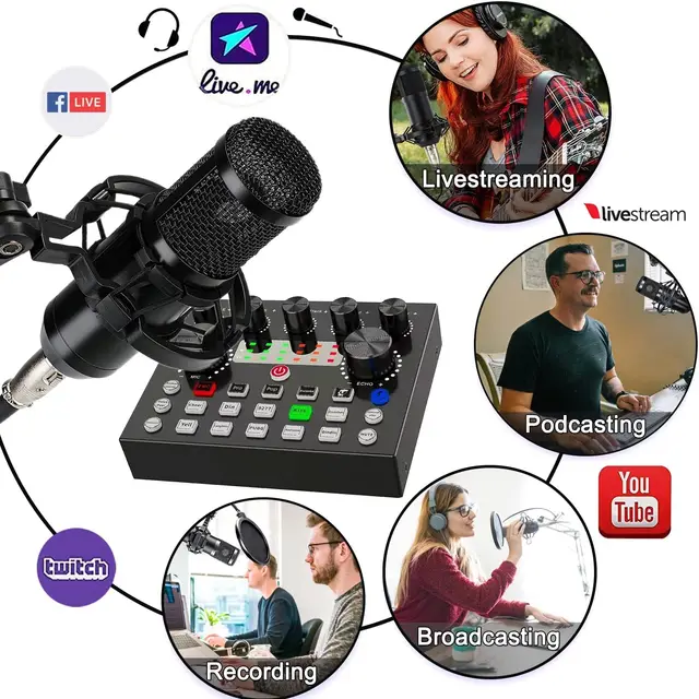 V8S Live Sound Card Podcast Equipment Live Broadcast DJ Device with BM800 Microphone Set For Music/Recording Live Streaming 5