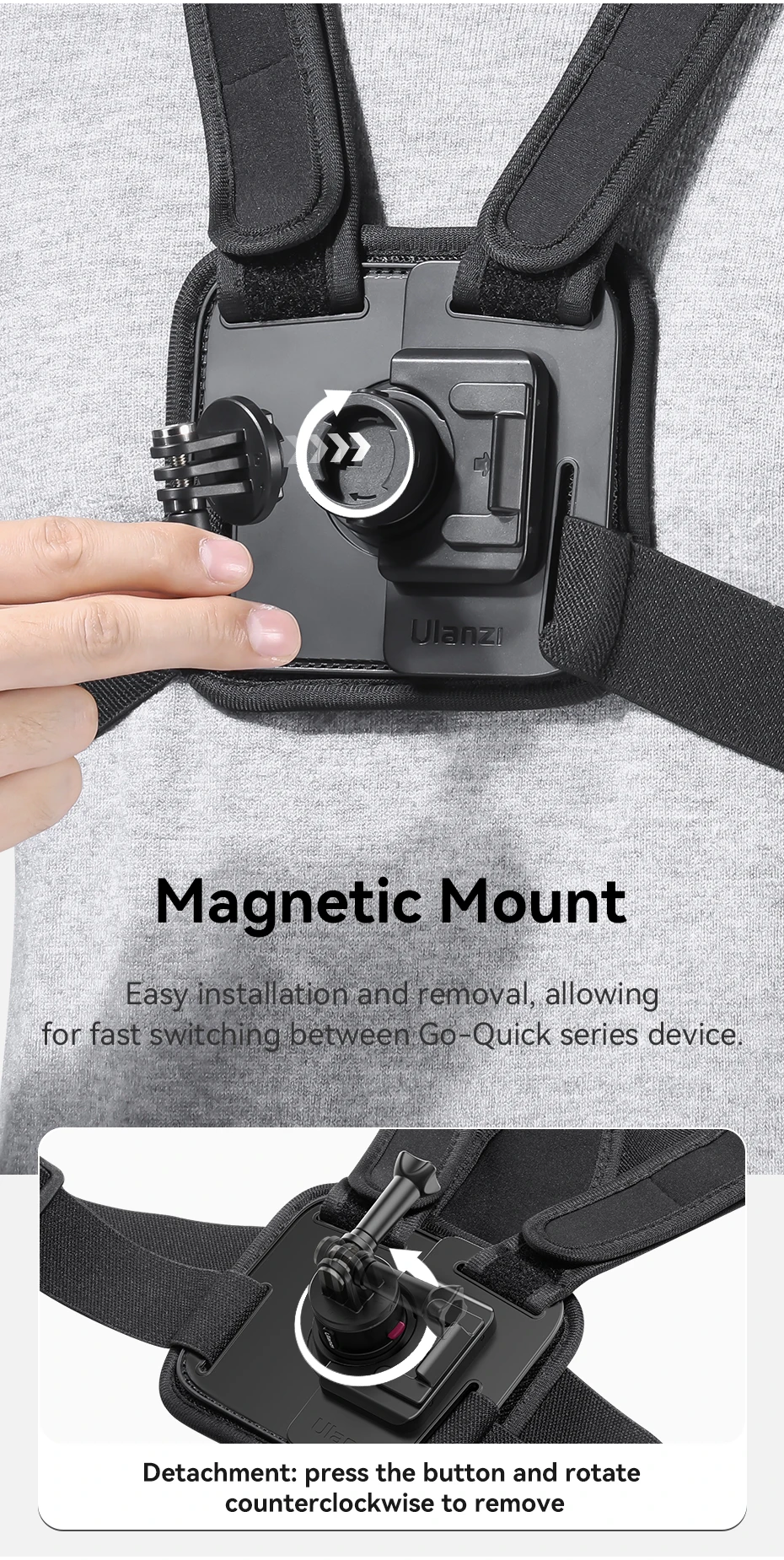 Ulanzi Go-Quick II Magnetic Chest Strap for Action Camera Mobile Phone 180° Tilt