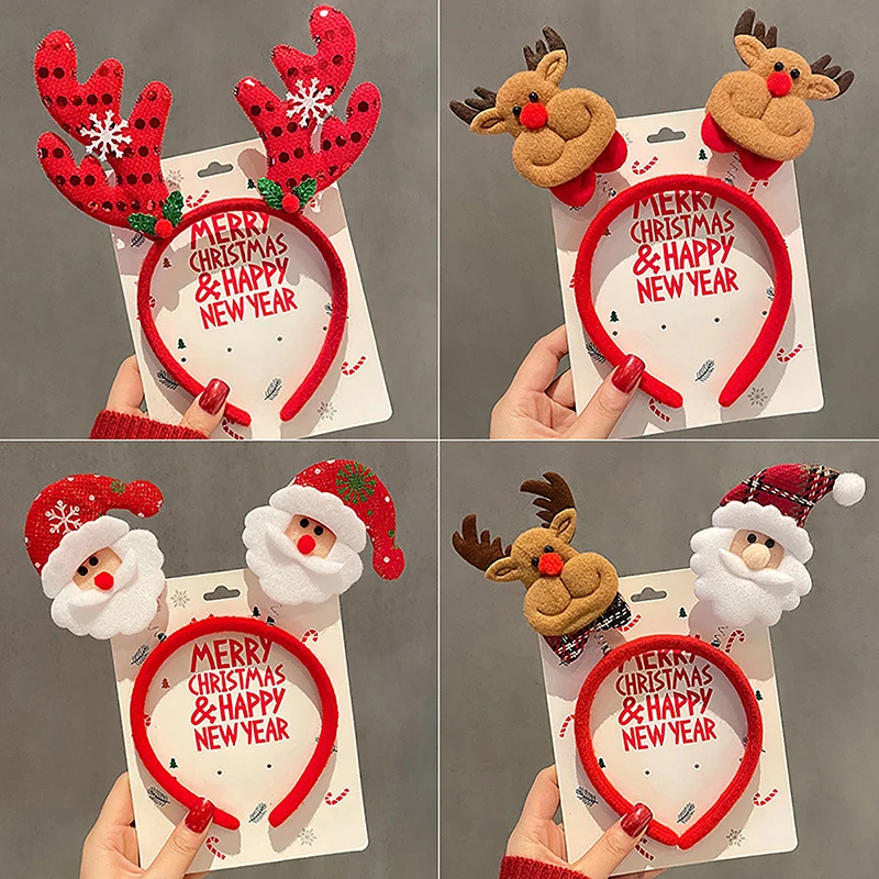 1PC Christmas Headband Cartoon Santa Claus Snowman Elk Hair Band Gifts for Party School Activities
