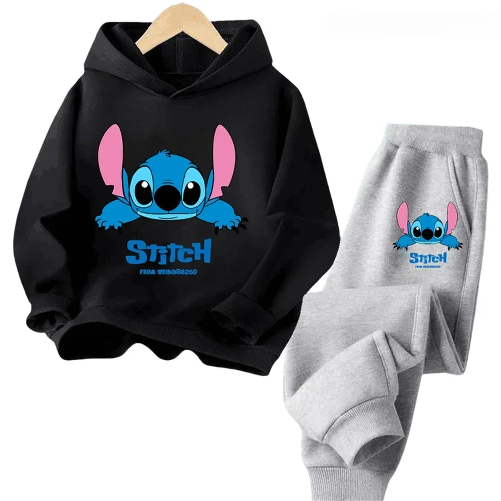 thumbnail image 1 of Conjunto de 2 piezas de sudadera y pantalones con dibujos animados de Disney Stitch 2024 para niños, ropa de moda para primavera y otoño, sudadera para niños y niñas, traje deportivo para niños, 1 of 5