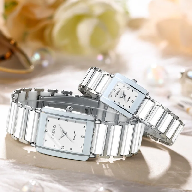 CHENXI 104A Men Quartz Watch Elegant Square Dial Ceramic Strap Waterproof Simple Lady Fashion Couple Watches