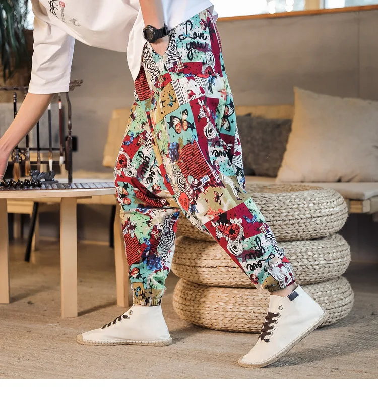 2022 Summer Mens Baggy Cross Pants Men Women Hip-hop Print Wide Leg Pants Male Casual Vintage Long Trousers mens harem joggers