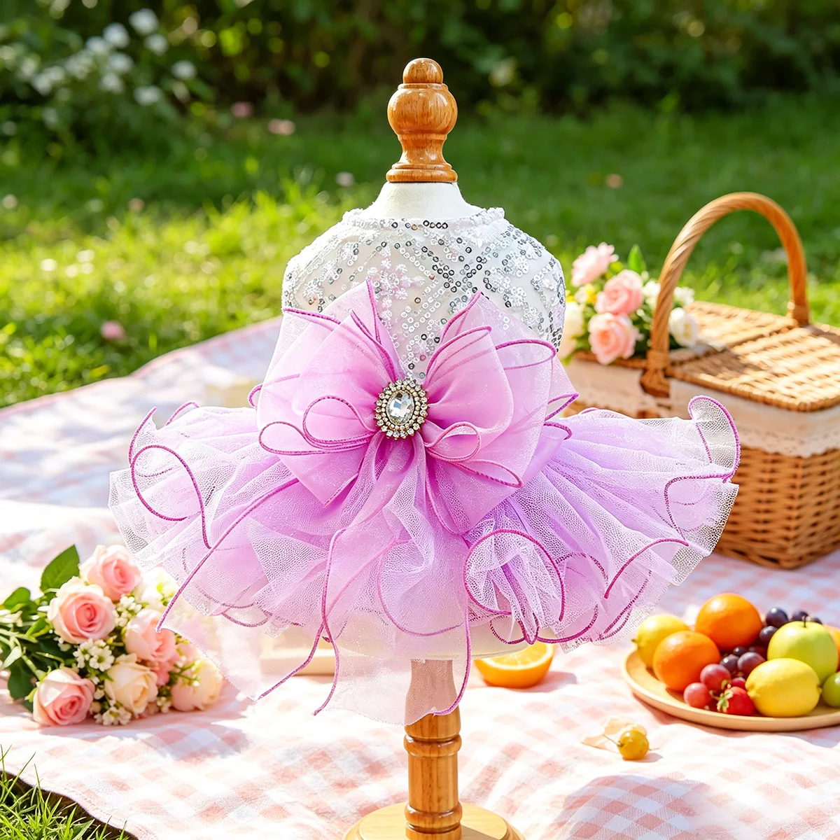 Luxuriöses Pailletten-Tüllkleid, Traumhaftes Hochzeitsoutfit für Kleine Hunde und Katzen, Passend für Teddy, Bichon, Pomeranian, Yorkshire, Malteser