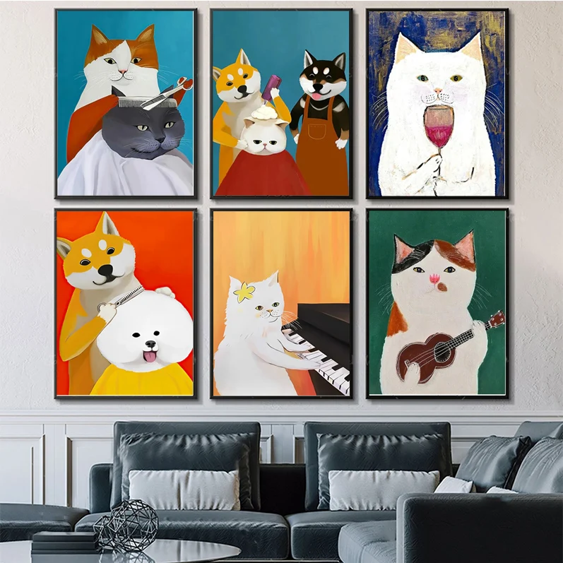 

Cartoon Cat Poster Self-adhesive Art Poster Whitepaper Prints Posters Artwork Aesthetic Art Wall Painting