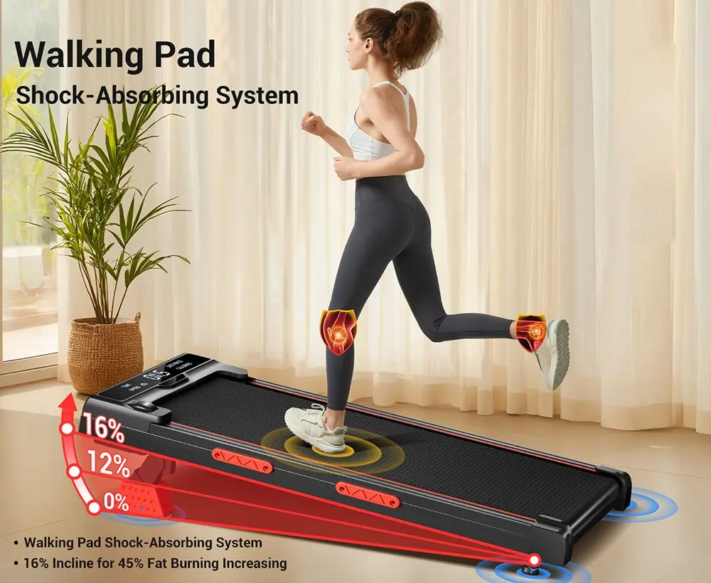 ROBORE X5 Walking Pad with 16% Incline, Triple Shock Absorption, Quiet 2.5HP Brushless Motor, 10km/h Speed, Under-Desk Treadmill