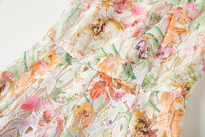 Elegant Long Dress Hotsweet Print Slash Collar 3D Flower Hollowed Out Fashion Camisole Dresses Women 2025 Spring Summer 959