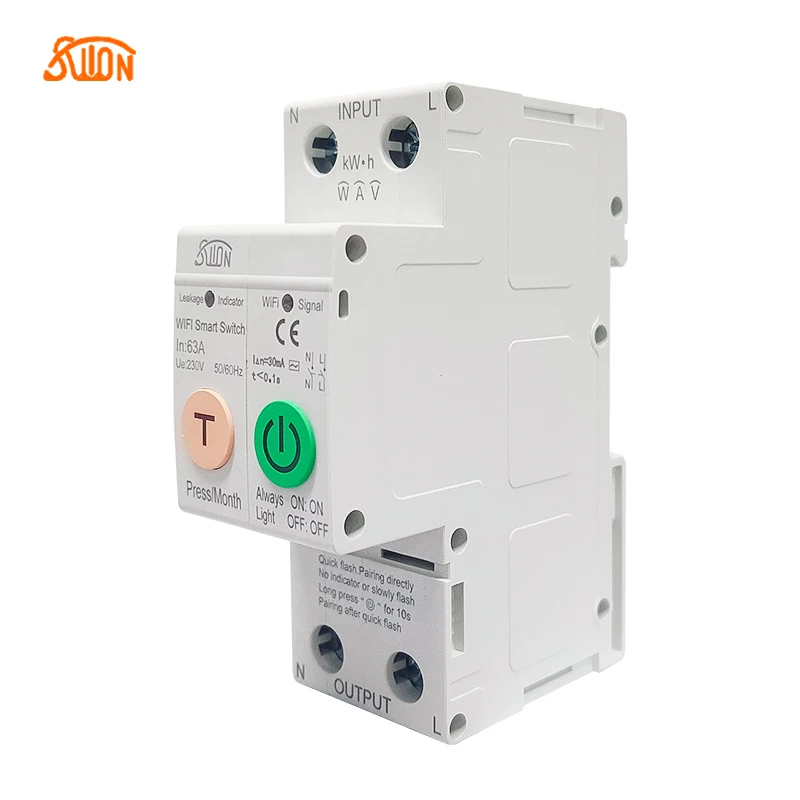 TUYA WIFI Smart Energy Meter Kwh Metering Monitoring Circuit Breaker Timer Relay with Leakage Protection Single Phase 2P 63A