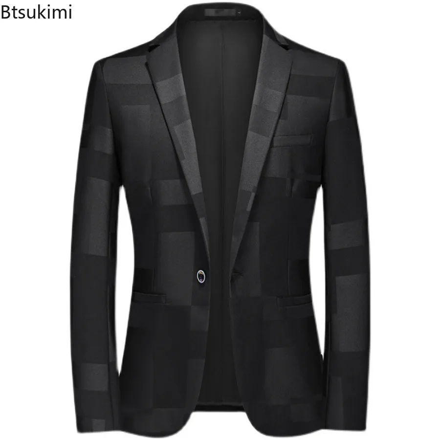 2024 High Quality Men's Business Casual Suits Luxury Jacquard Men Party Wedding Formal Blazer Jacket Fashion Men Slim Dress Suit
