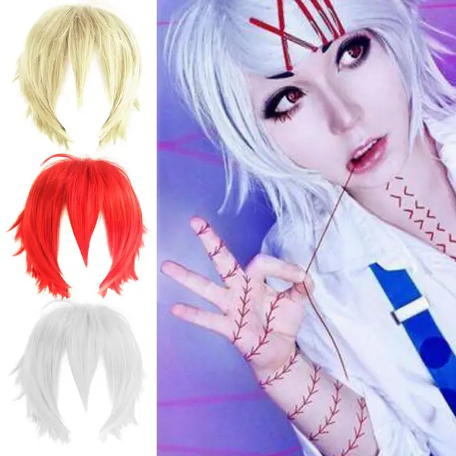 Synthetic Wig Cosplay Wig Men's Cosplay Wigs Anime Wig Set Cosplay Upturned Short Hair Women Party Hairpiece 2