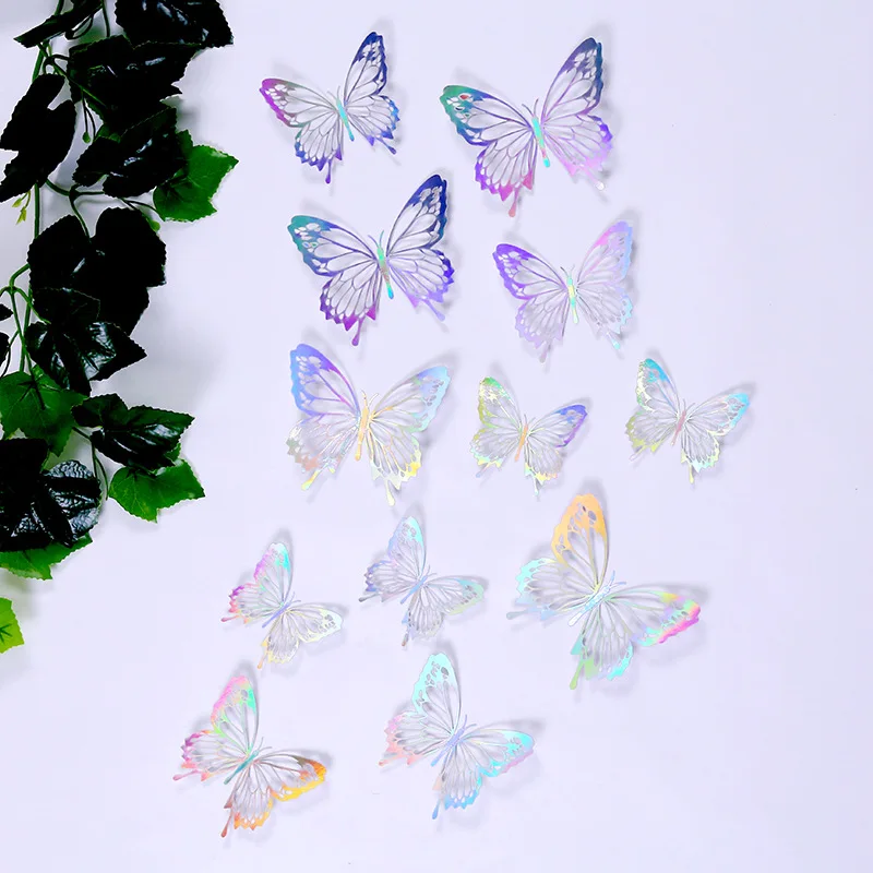 12 יחידות מדבקות עוגת פרפר בצבע זהב ורוד ליום ההולדת, חתונה, אירועים של אירועי התחתנות קישוט קישוטי קאפקייק DIY מתנה