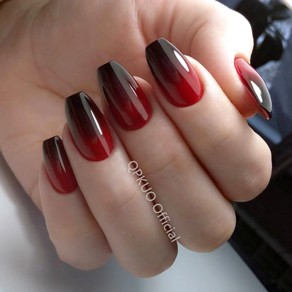24pcs Press On French Fake Nails Shiny Gradient Black Artificial Short  Ballerina Coffin False Nail Diy Manicure Tool - False Nails - AliExpress