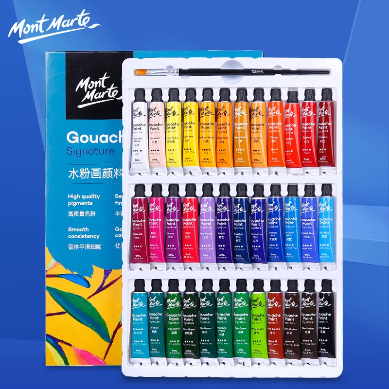 Mont Marte Gouache Paint Set 12/18/24 Colors 6ml/12ml Tubes Non-Toxic Watercolor Paint For Canvas and Paper Beginners, Students