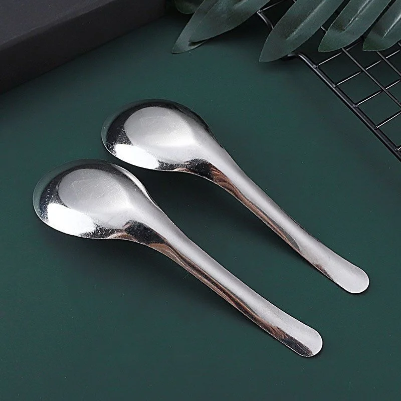 Stainless Steel Spoons Short Handle Soup Spoon Set Large/Small Metal  Kitchen Dinner Spoons for Soup Rice Porridge Tableware - AliExpress
