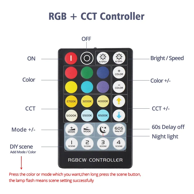 Фото Беспроводной мини-контроллер RGB, Светодиодная лента, Радиочастотный пульт дистанционного управления для 4, 5, 6 контактов, RGB RGBW, RGBWW, CCT, RGB + CCT Светодиодная лента, дневная яркость №5
