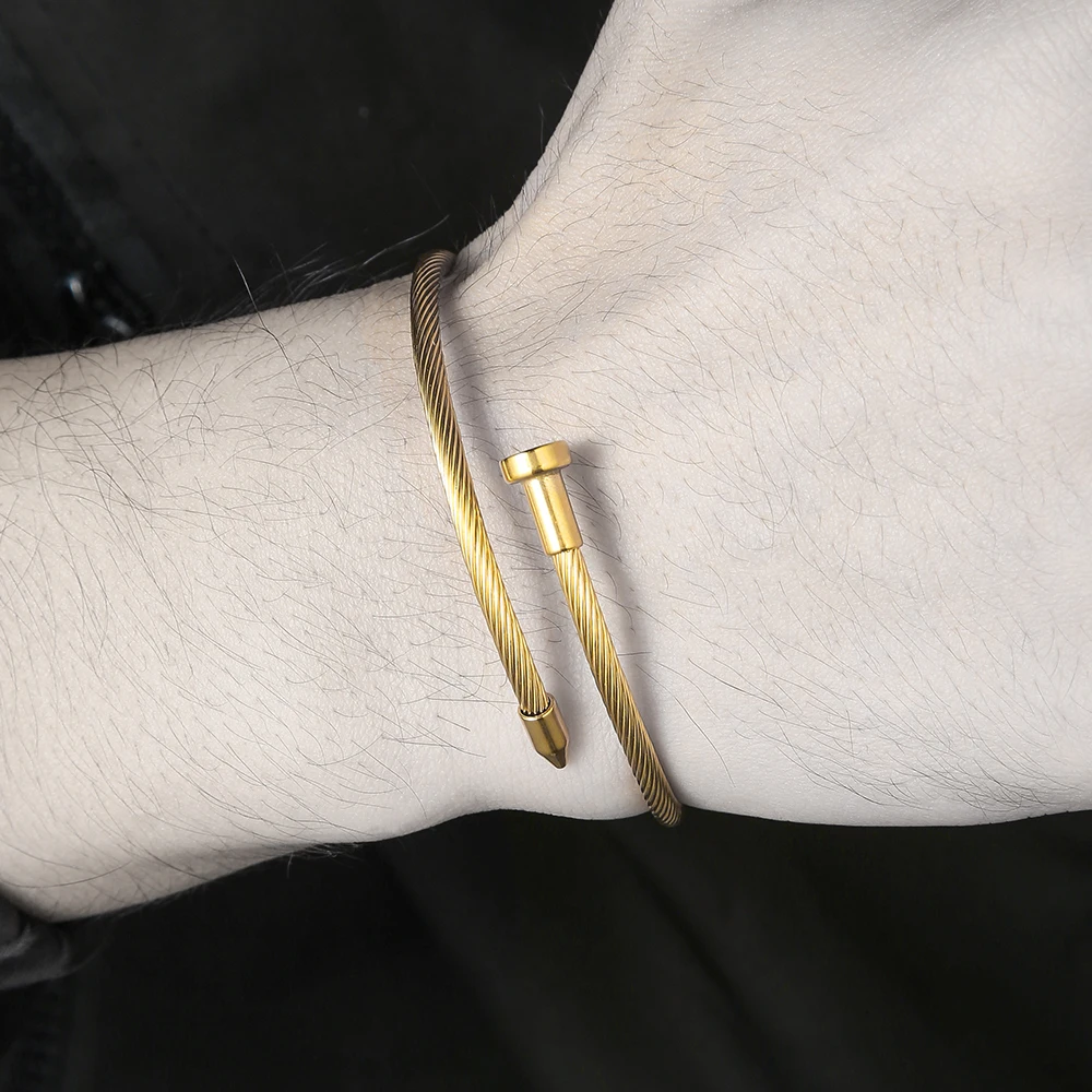 Clssic Stainless Steel Nail Bangle Bracelet for Men Women Punk Style Metal Geometric Rivet Charms Bangle Wrist Jewelry 4