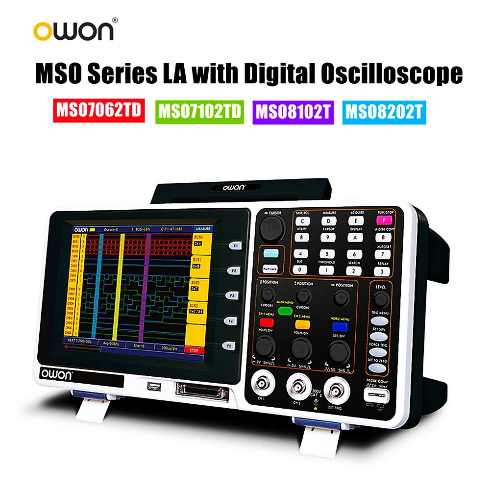 

MSO7062TD MSO7102TD MSO8102T MSO8202T Digital Storage Oscilloscope + Logic Analyzer 2 Channel 60MHz-200MHz 1GS-2GS/s 8" TFT LCD