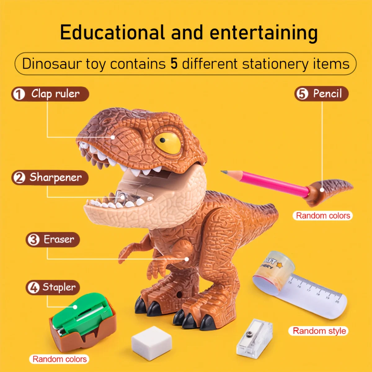 Set cancelleria dinosauro 5-in-1 con righello e temperamatite_voghion.com