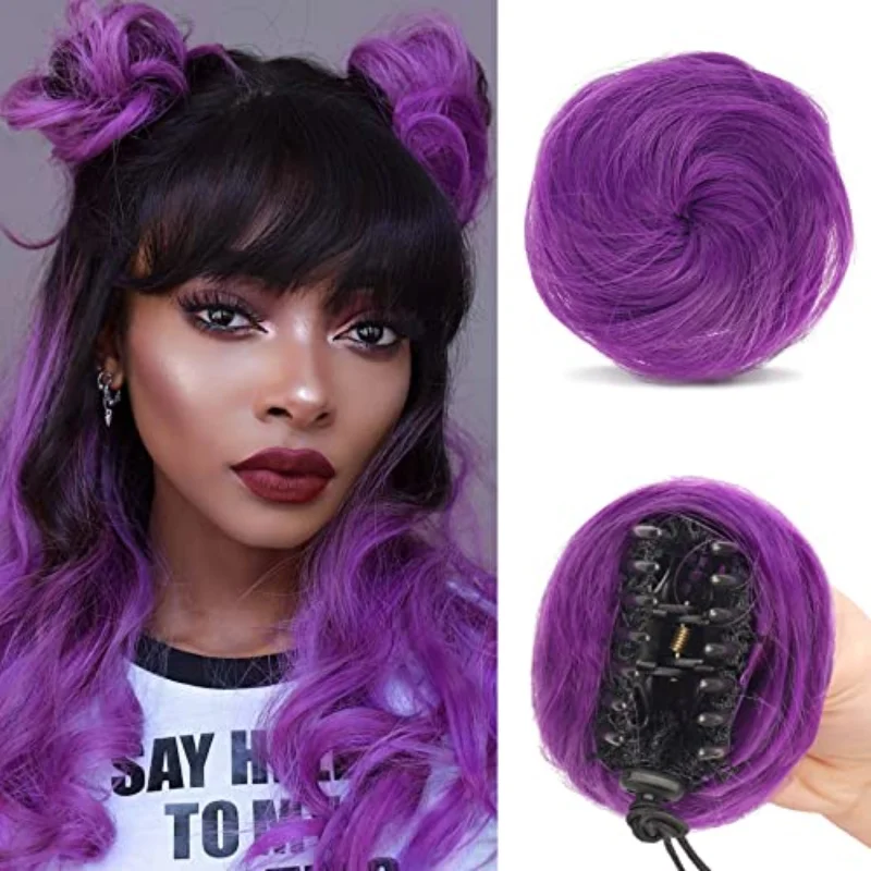 2-piece mini claw clip hair bun messy Cat's ears hair bun extension synthetic doughnut wig accessories