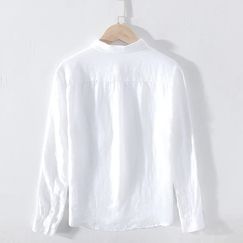 Long Sleeve Shirt Pure Linen Shirts for Men Long Sleeve Casual Turn-down Collar Basic Classic Tops Male Fashion Solid Color Retro Clothing