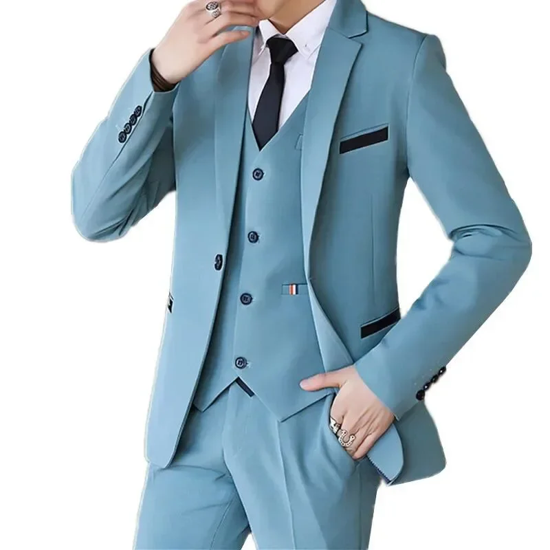 

Chic Men Suits Blazer 3 Piece Jacket Pants Vest Notch Lapel Single Breasted Luxury Male Clothing Slim Fit Office Costume Homme