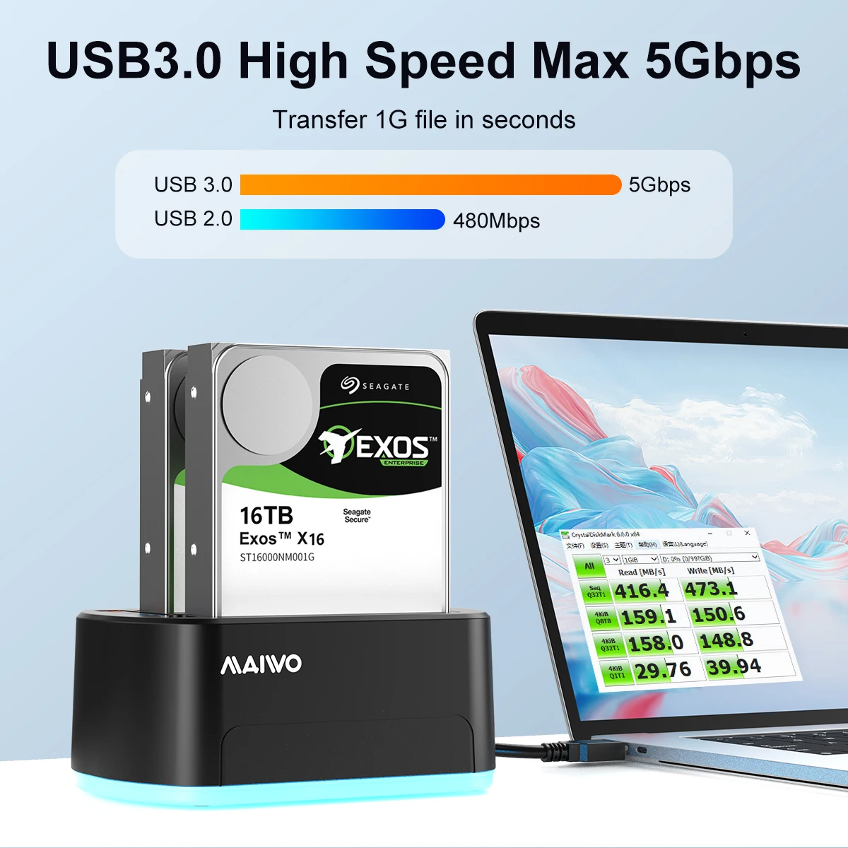 Maiwo-hdd Docking Station com Clone Offline Rgb Dual Bay Sata para Usb 3.0 Hdd Case 2.5 3.5 Ssd - Imagem 6