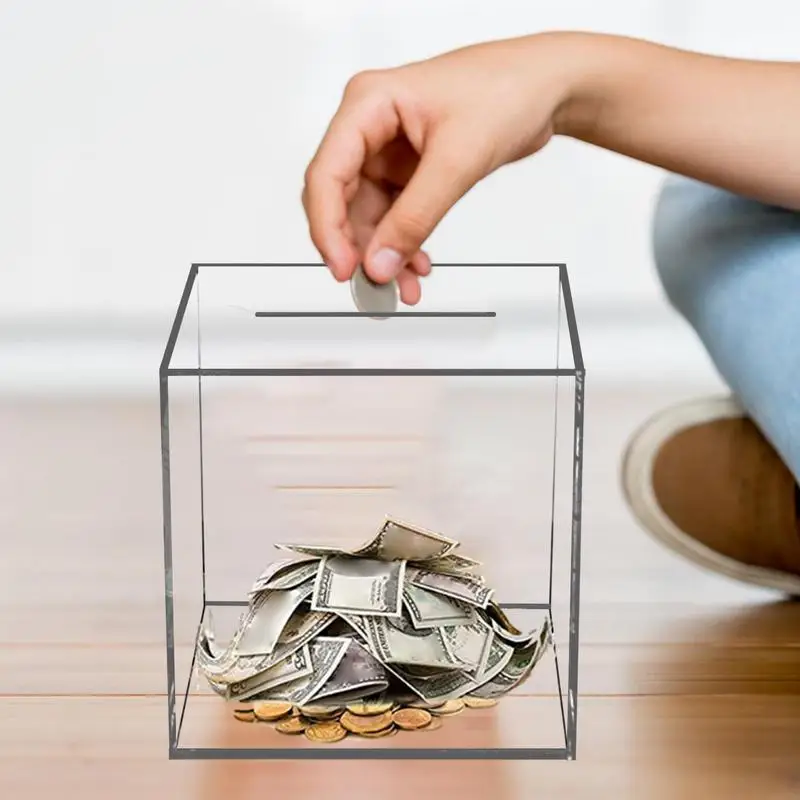 Acrylic Money Bank Unopenable Money Jar Atm Piggy Bank For Real Dollar Piggy Acrylic Jar Clear Change Box
