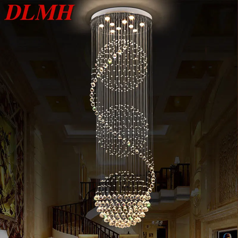 

DLMH Modern Crystal Pendant Light LED Creative Luxury Chandelier Lamp for Home Living Room Villa Duplex Staircase Decor