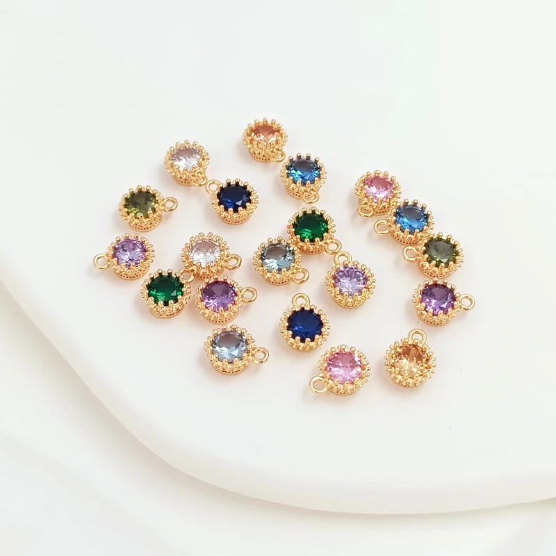 2 Pieces Copper Plated Real Gold Inlaid Zircon Circular Hollow 7mm