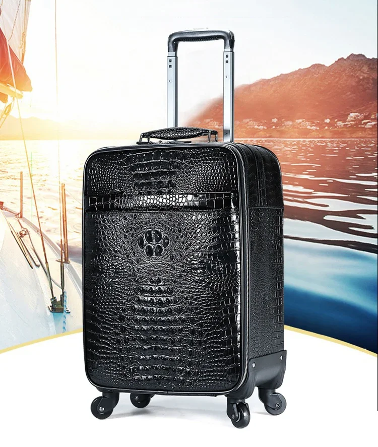 Leather Alligator Print Suitcase Men Head Layer Cowhide Bag