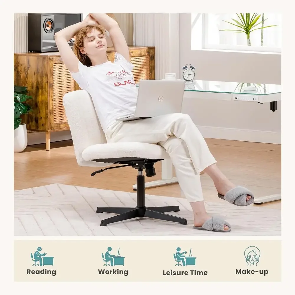 Wide Seat Channel Upholstered Office Chair White Boucle Modern Comfort Relaxation Glam Look Durable Metal Base Ergonomic Design 5