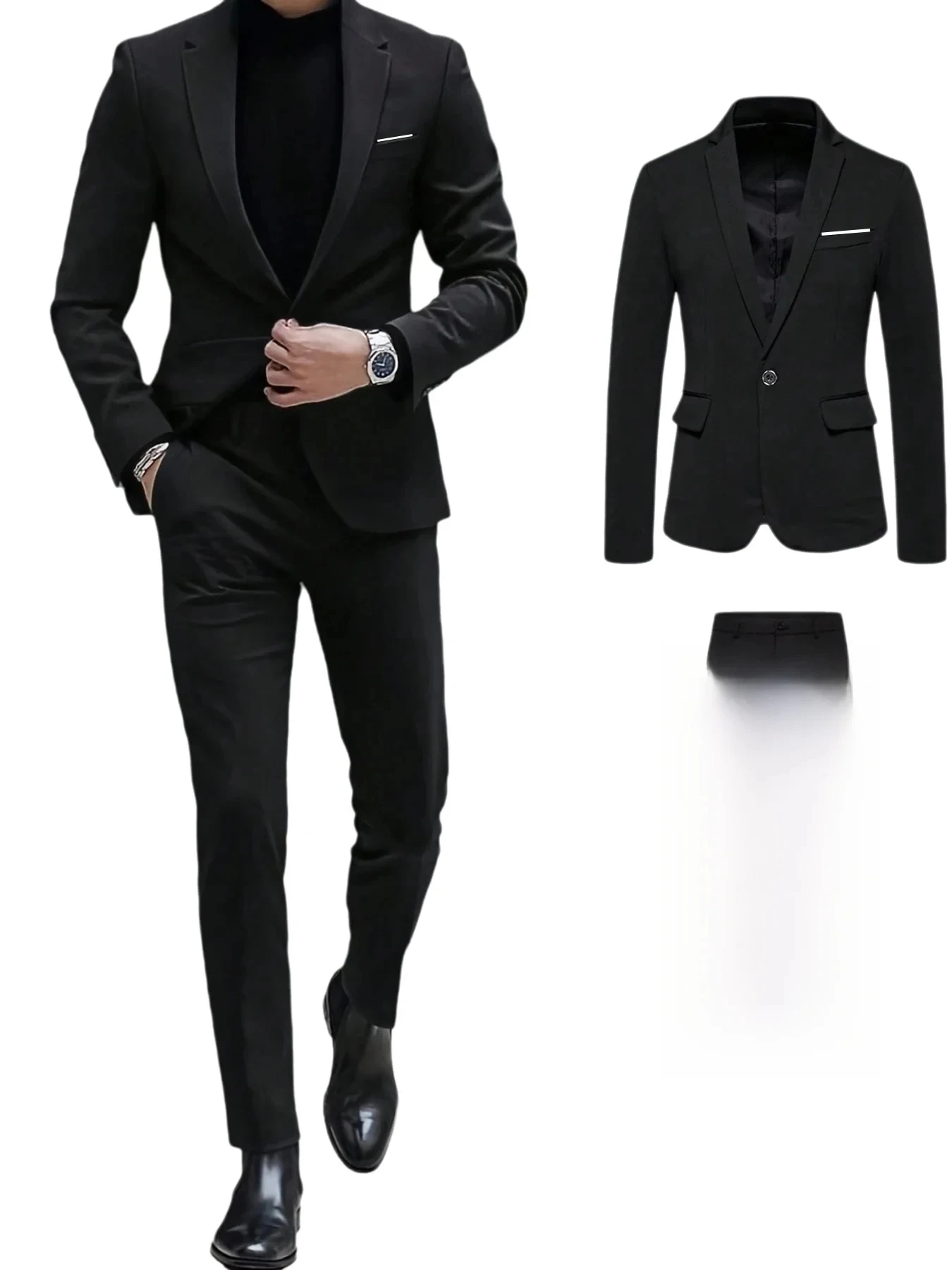 Black Wedding Men's Suit Slim Fit Notch Lapel Blazer Formal Business Tuxedos 2-Piece One Button Jacket+Pants for Party Prom