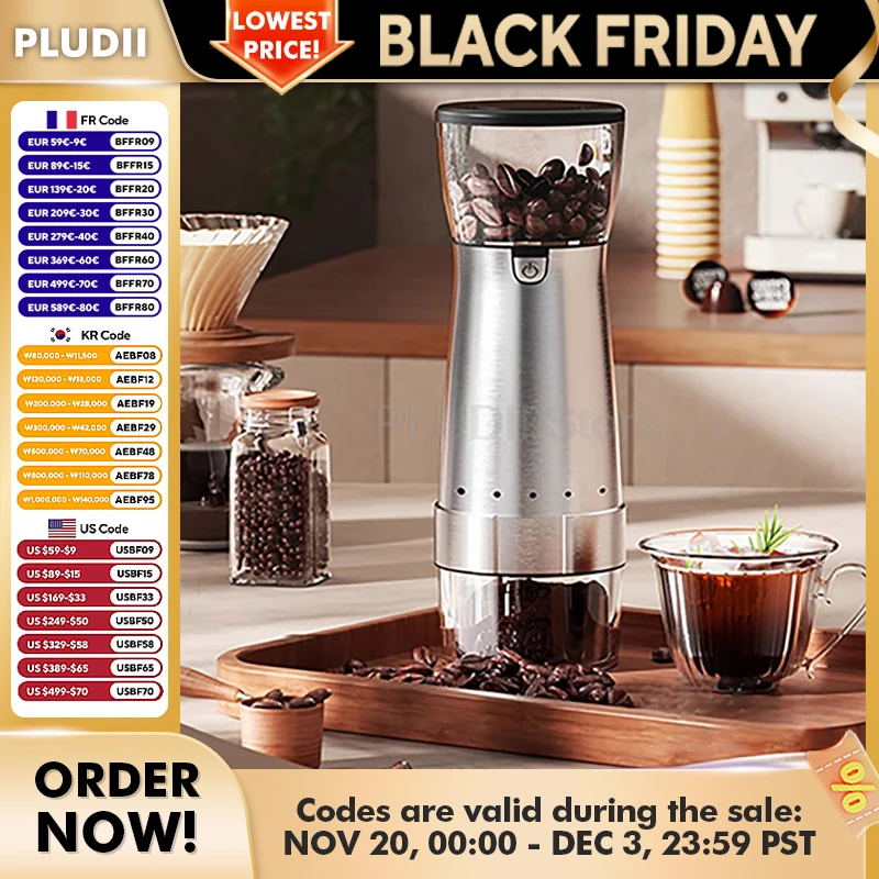 Automatic Coffee Bean Grinder Mini Electric Coffee Grinder with Ceramic Burr 5 Adjustable Settings  for Travel and Kitchen Use