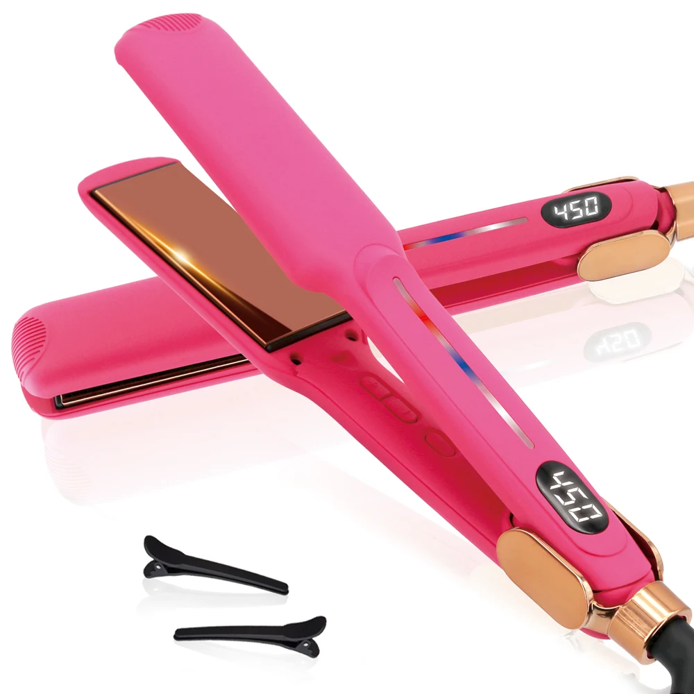 Hair Straightener Hair Styler Infrared Titanium Plate 450&deg;F Fast Heating LED Display Temperature Dual Voltage