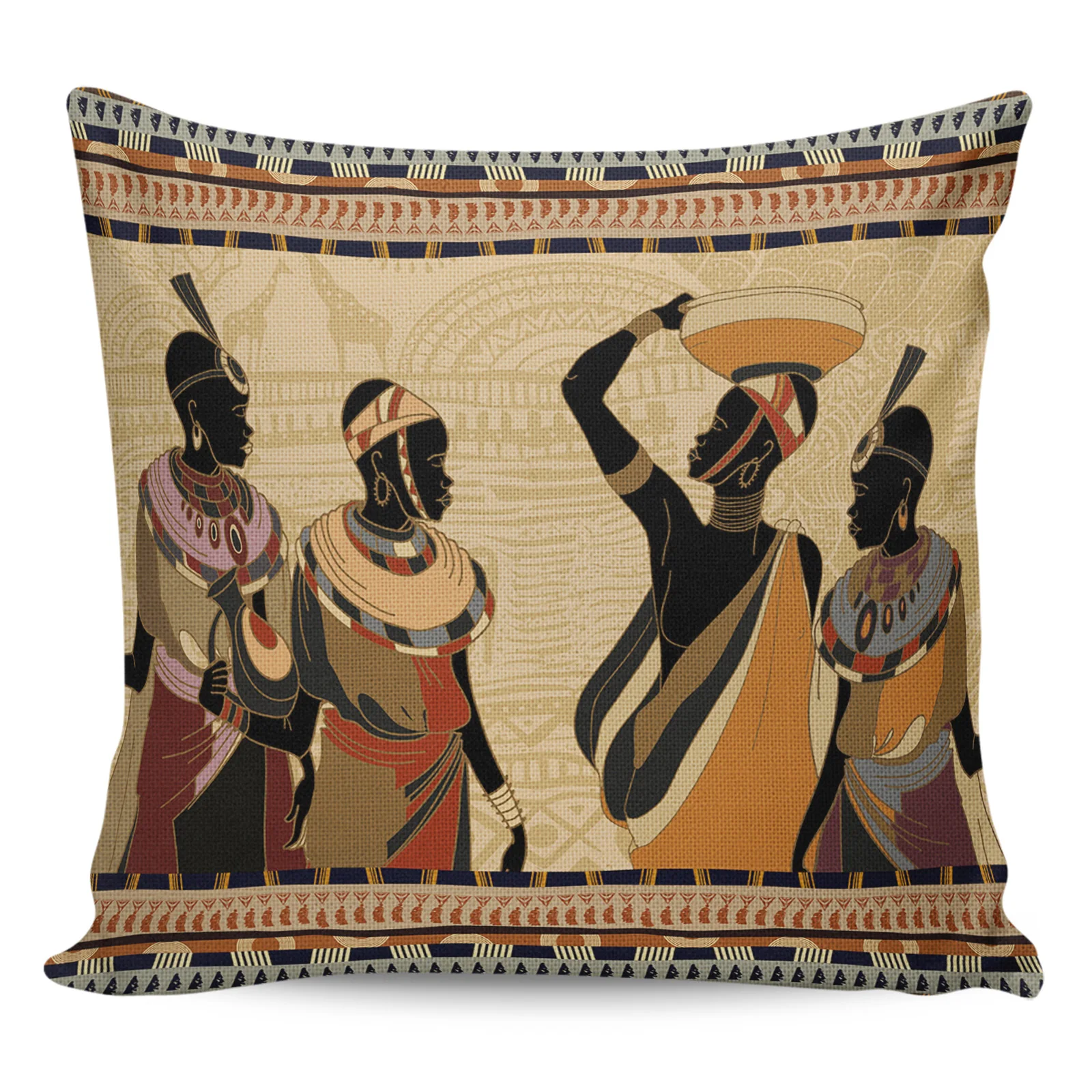

2/4PCS Waterproof Pillow Cover Ethnic Style African Women Black Women Square Throw Pillowcase Home Decoration Sofa Cushion Cover