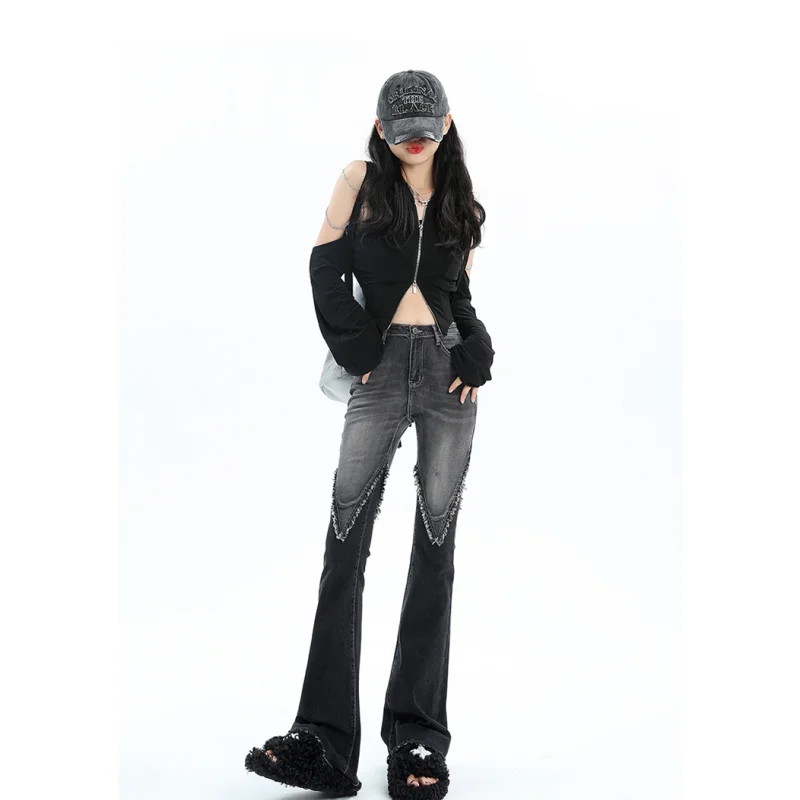 

High Waist Grey Women Jeans Spliced American Fashion Streetwear Wide Leg Jean Female Summer Vintage Trouser Baggy Denim Pants