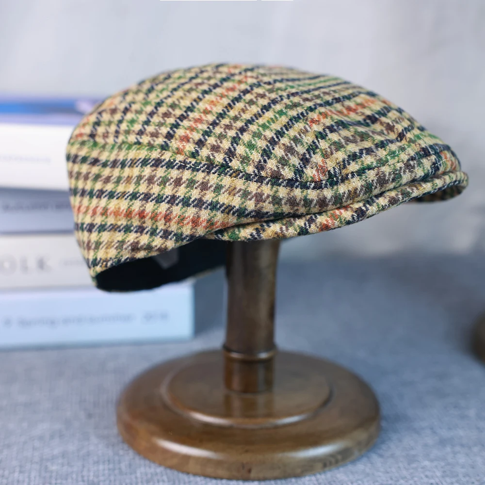 Berretto Uomo Quadri Scozzese - Newsboy Irlandese In Cotone, Cappello Piatto Modaiolo Per Guida E Caccia, Autunno Inverno Primavera