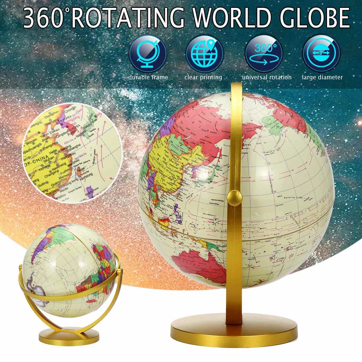 25CM Rotating Earth World Globe Science Educational Geography Country Base 